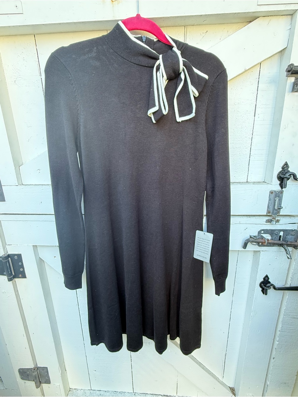Vince Camuto Black Turtleneck Sweater Dress with Cream-Trim Tie